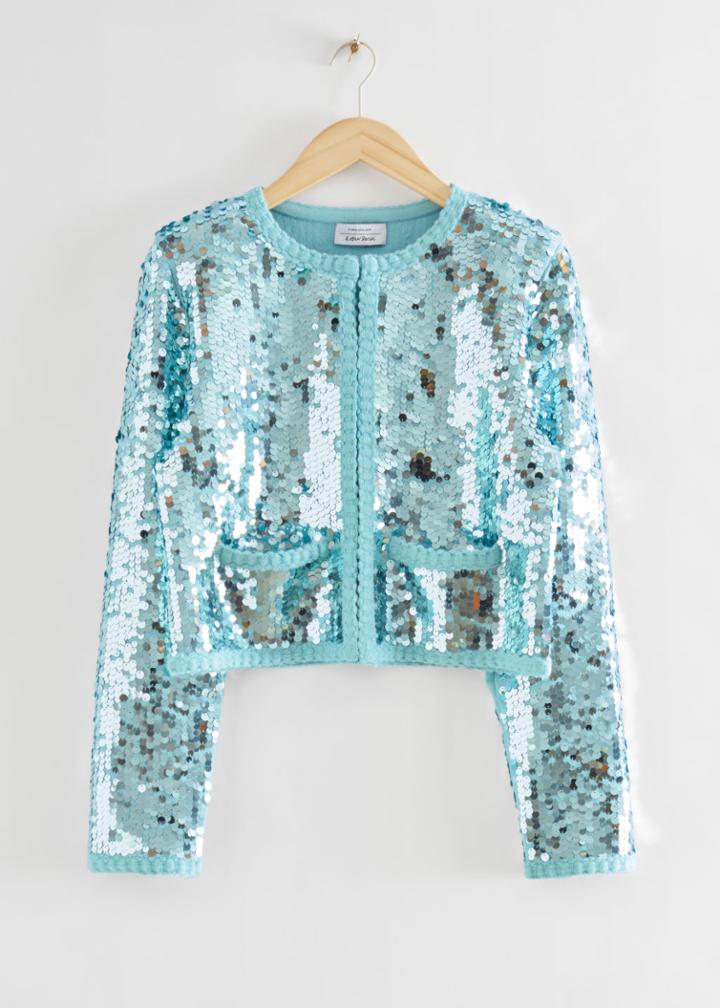 Other Stories Knitted Sequin Embellished Jacket - Turquoise