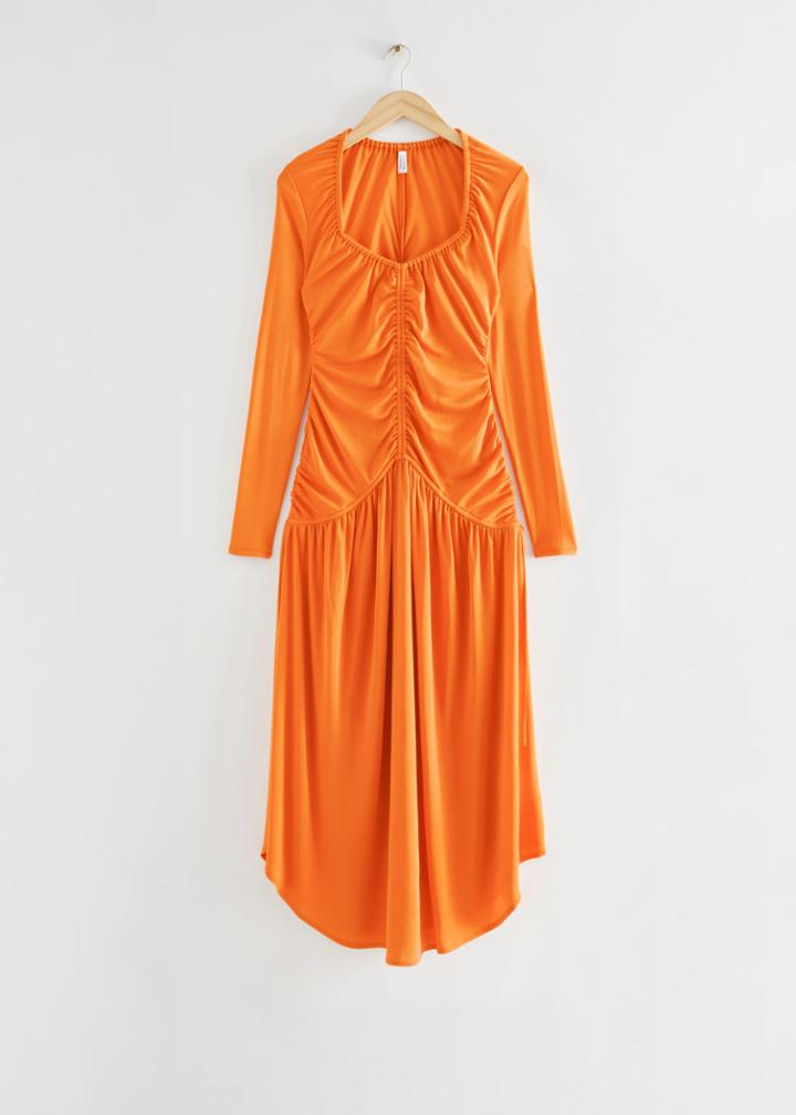 Other Stories Fitted Ruched Dress - Orange
