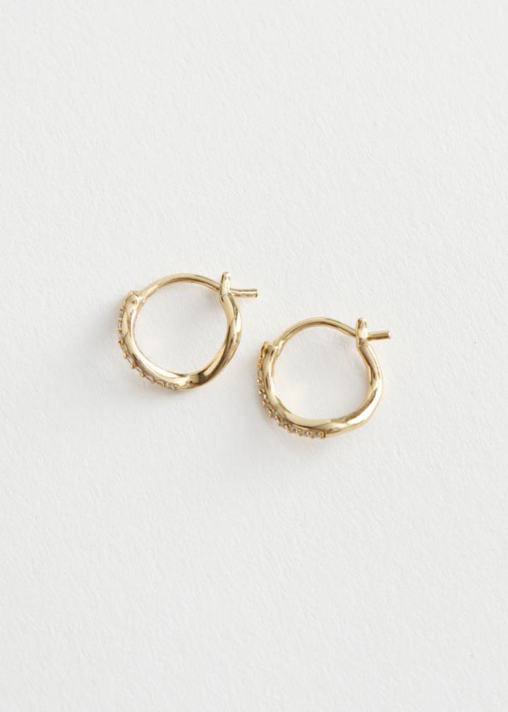 Other Stories Wavy Rhinestone Hoop Earrings - Gold
