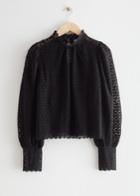 Other Stories Cropped Scallop Lace Blouse - Black