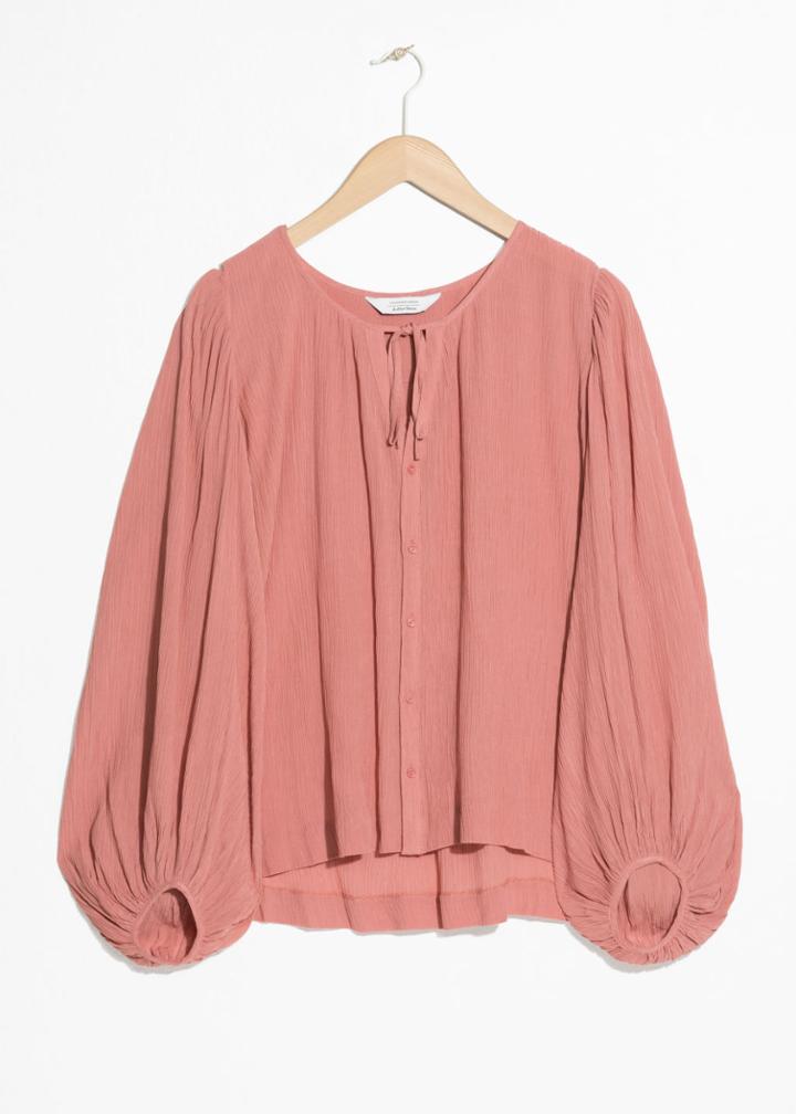 Other Stories Billowy Neck Tie Blouse - Pink