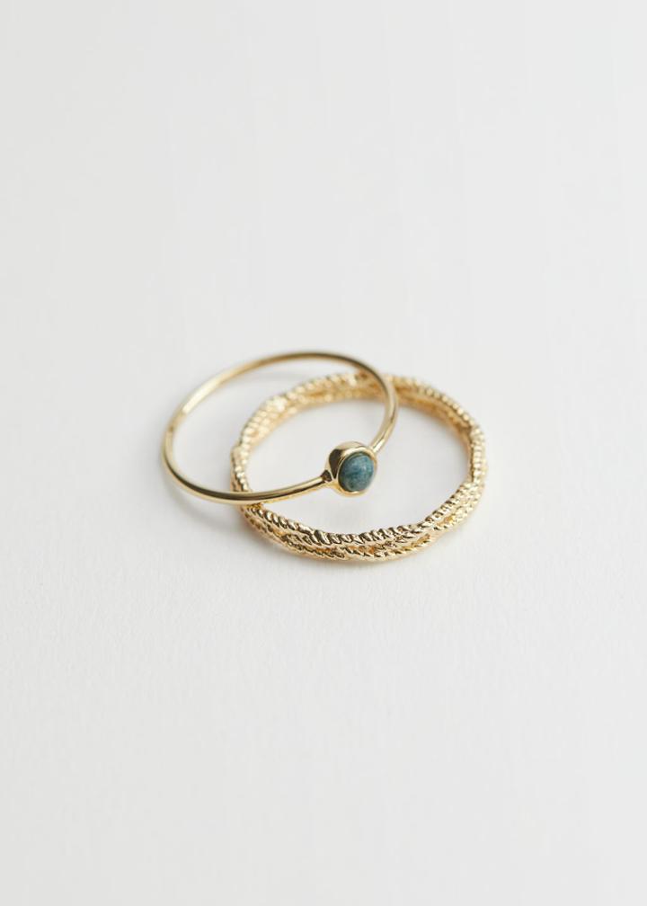Other Stories Twist Embossed Ring Set - Gold