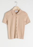 Other Stories Eyelet Knit Polo Top - Beige