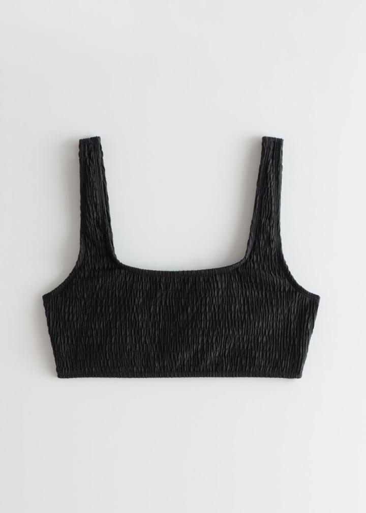 Other Stories Ruched Square Neck Bikini Top - Black