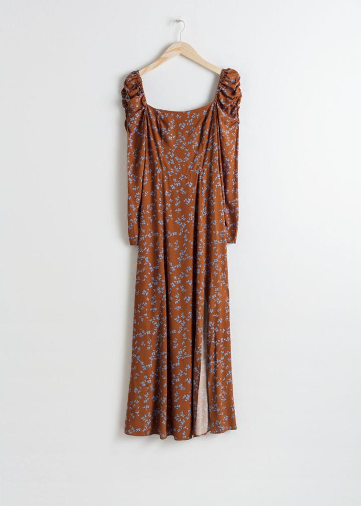 Other Stories Ruched Floral Maxi Dress - Beige
