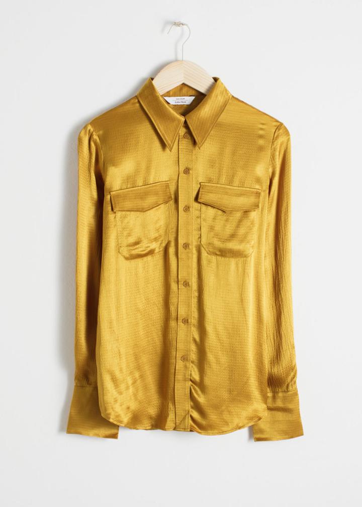 Other Stories Satin Workwear Shirt - Yellow