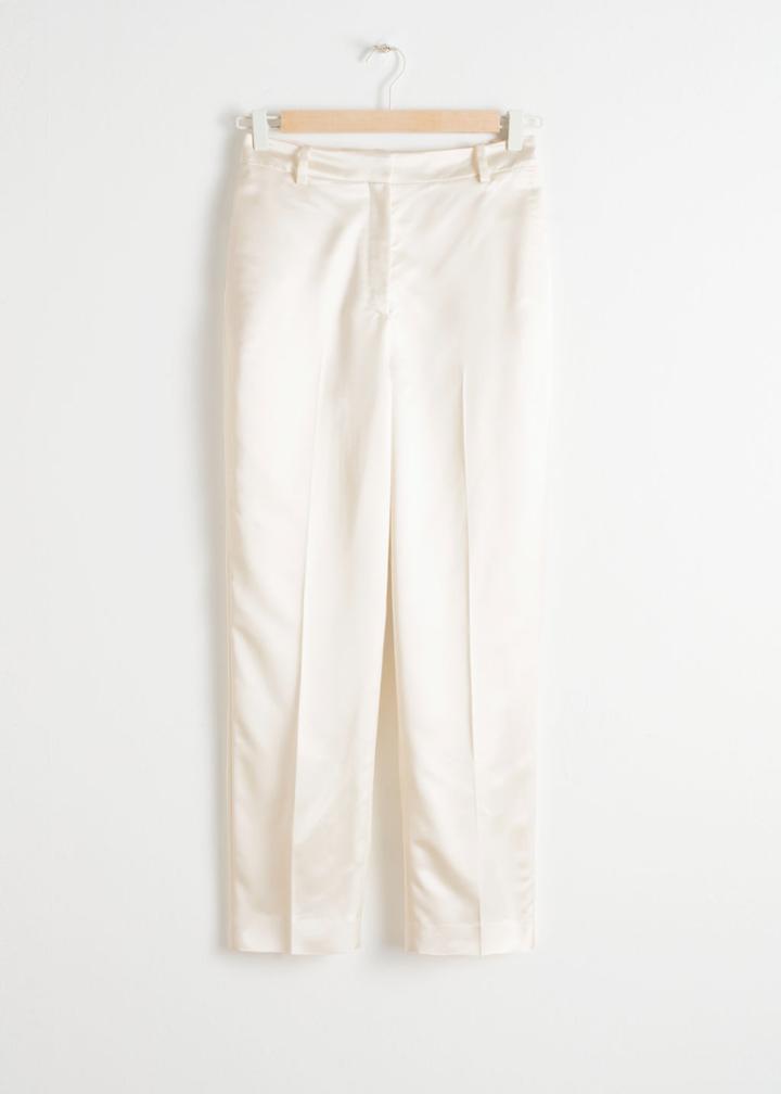 Other Stories Slim Fit Satin Trousers - White