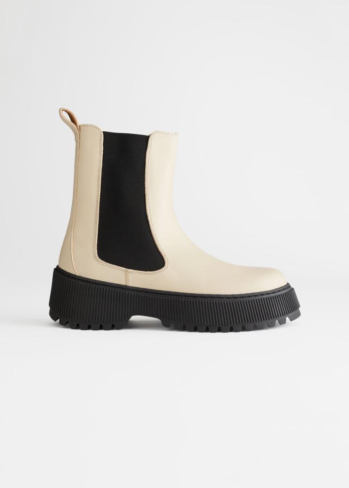Other Stories Chunky Leather Chelsea Boots - Beige