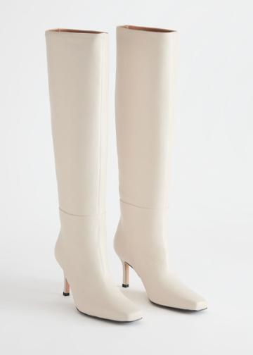 Other Stories Knee High Leather Boots - White