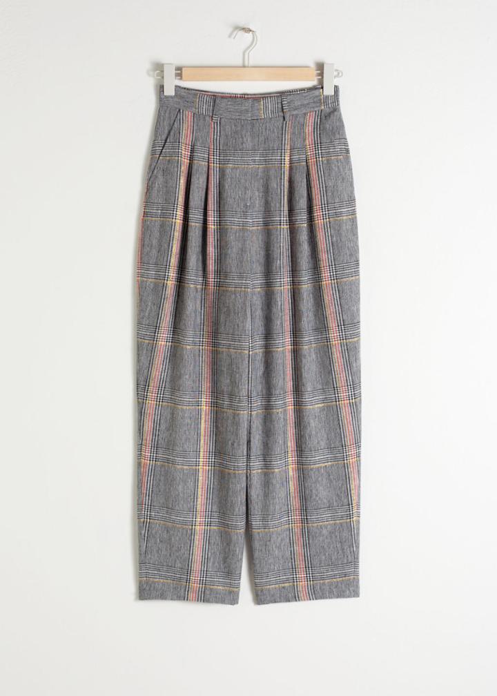 Other Stories Linen Blend Plaid Trousers - Black