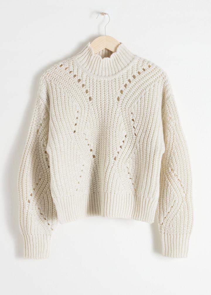 Other Stories Mock Neck Cable Knit Sweater - White