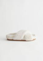 Other Stories Criss Cross Faux Fur Slippers - White