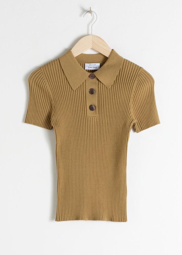 Other Stories Knit Polo Top - Beige