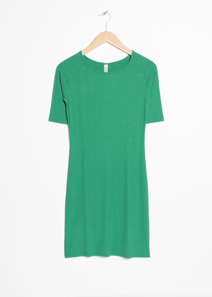 Other Stories Ribbed Fitted Mini Dress - Green