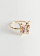 Other Stories Butterfly Stone Pendant Ring - Purple