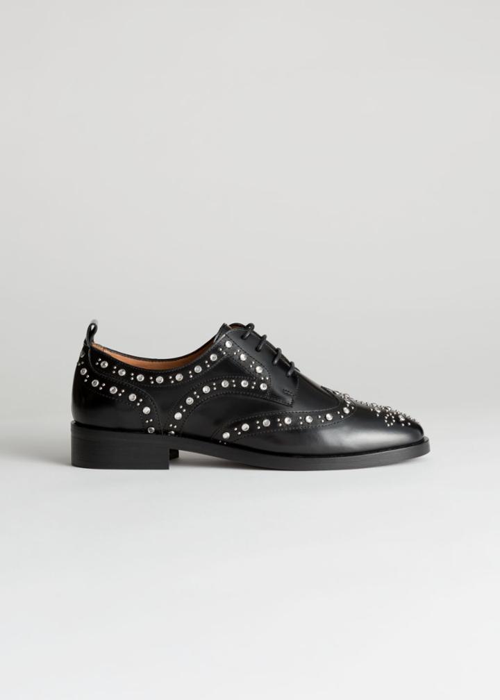 Other Stories Rhinestone Stud Leather Brogues - Black