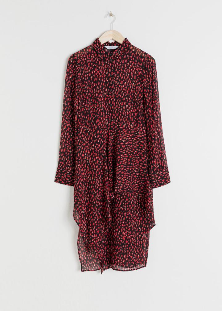 Other Stories Semi Sheer Printed Shirt Dress - Black