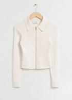 Other Stories Cropped Zip Front Ribbed Cardigan - White