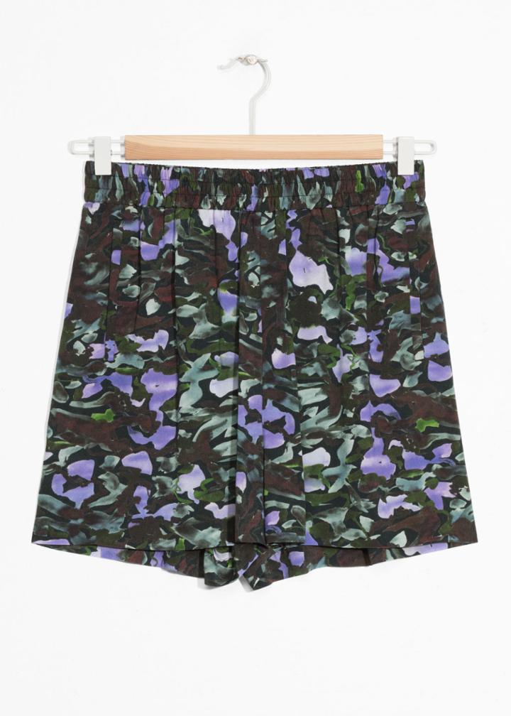 Other Stories Print High Waisted Shorts - Green