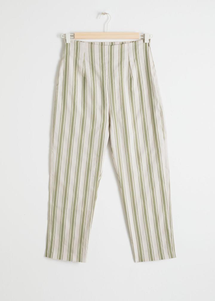 Other Stories Linen Blend Cropped Trousers - Green