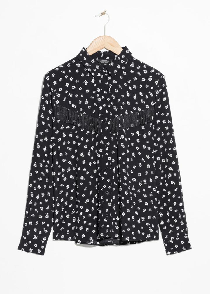 Other Stories Fringe Floral Button Down - Black