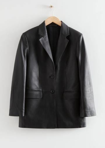 Other Stories Relaxed Fit Leather Blazer - Black