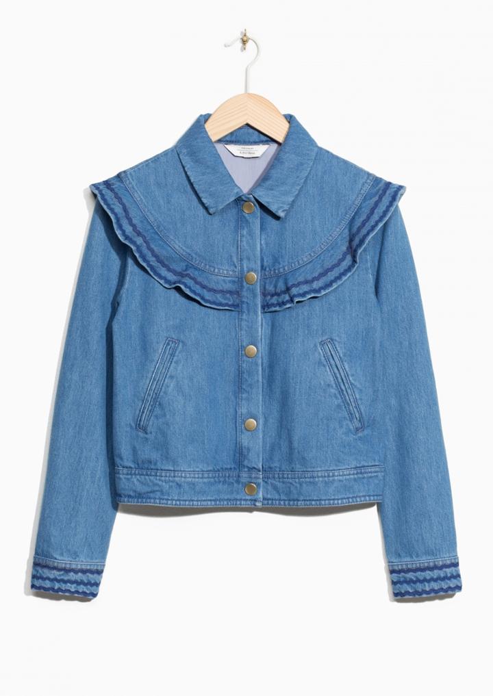 Other Stories Frilled Embroidery Denim Jacket
