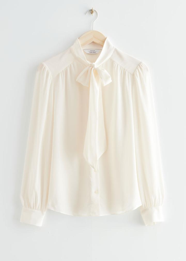 Other Stories Neck Tie Silk Blouse - White