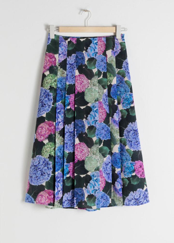 Other Stories Floral Pleated A-line Midi Skirt - Blue