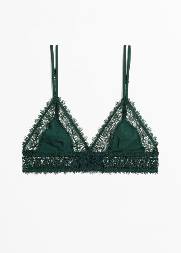 Other Stories Eyelash Lace Triangle Bralette - Green