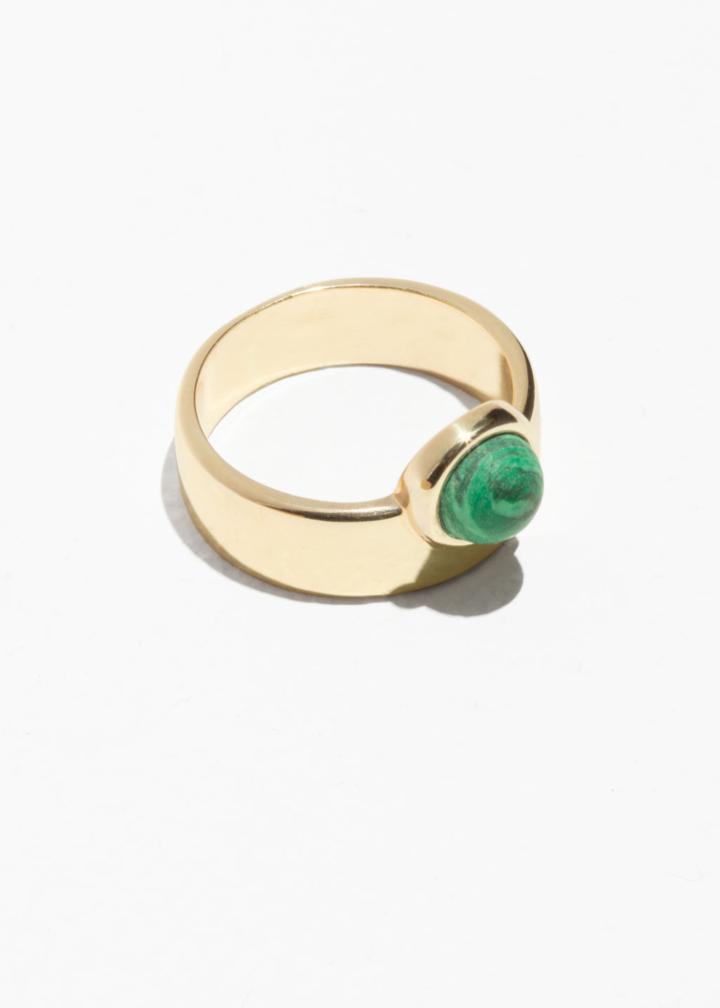 Other Stories Ring With Green Stone - Green