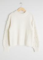 Other Stories Pom Pom Sleeve Sweater - White