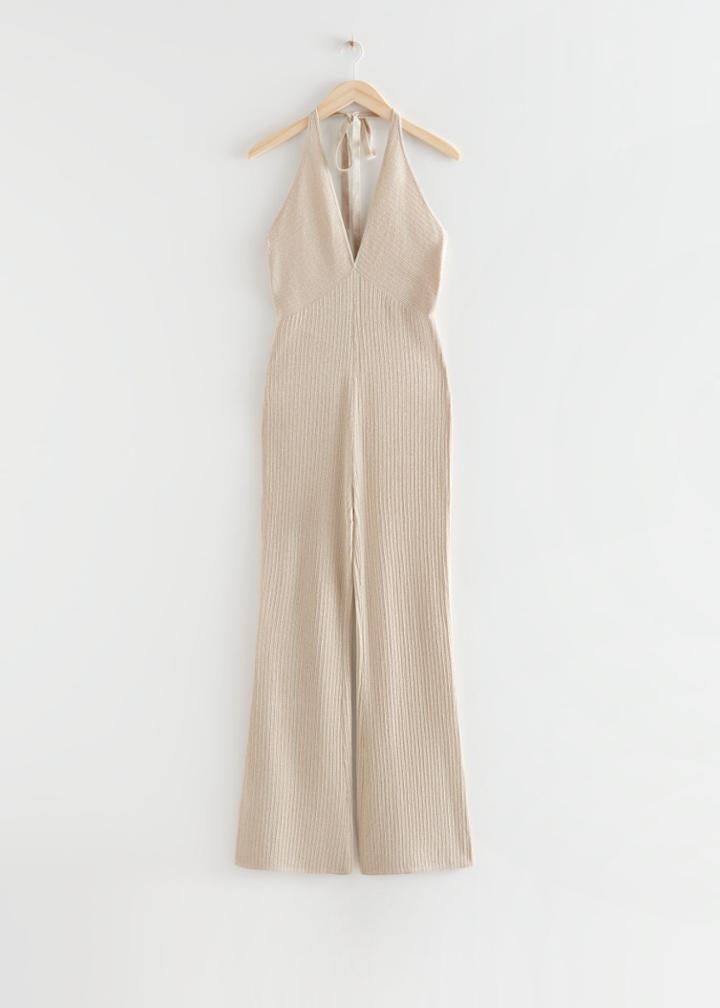 Other Stories Flared Halter Jumpsuit - Beige