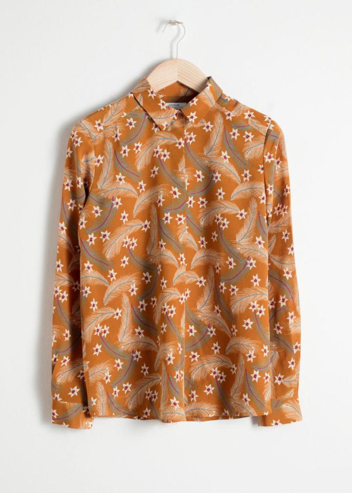 Other Stories Collared Silk Shirt - Orange