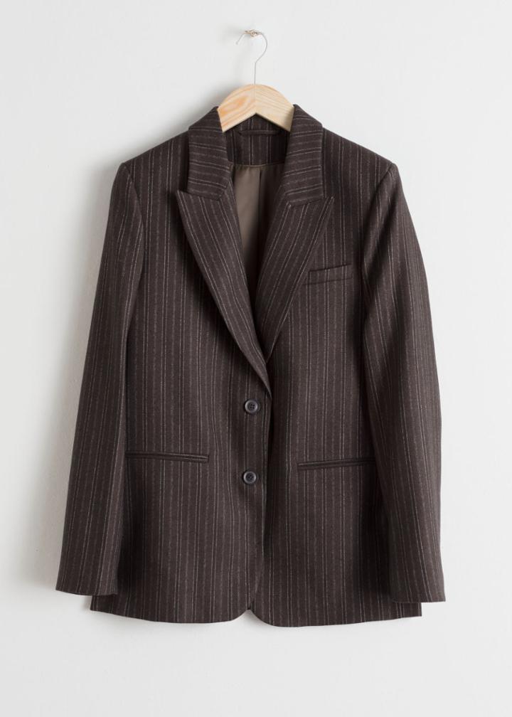 Other Stories Wool Blend Pinstripe Blazer - Beige