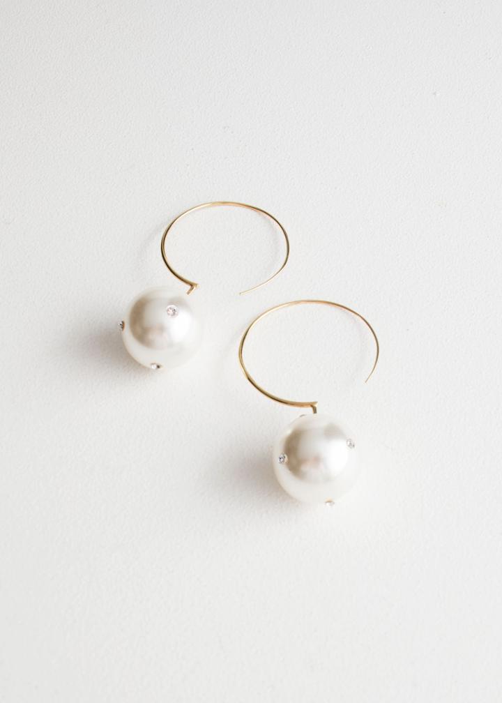 Other Stories Jewelled Pearl Hoop Earrings - White