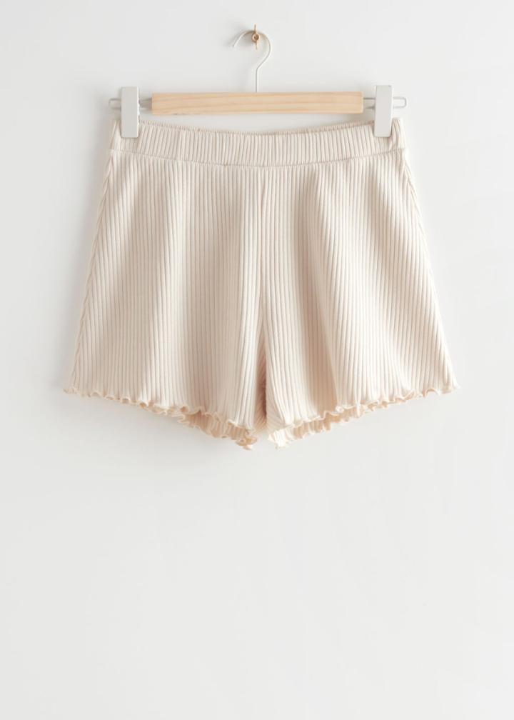 Other Stories Frilled Rib Shorts - Beige