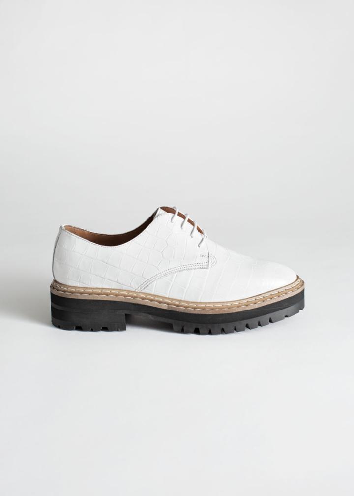 Other Stories Platform Leather Croc Oxfords - White