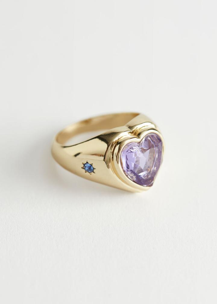Other Stories Iridescent Heart Signet Ring - Purple