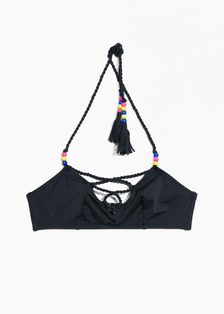 Other Stories Beaded Bikini Top - Black