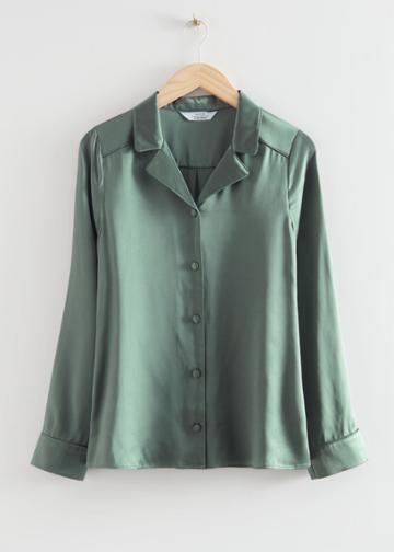Other Stories Buttoned Silk Pyjama Top - Green