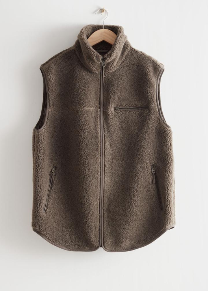 Other Stories Oversized Pile Zip Vest - Beige