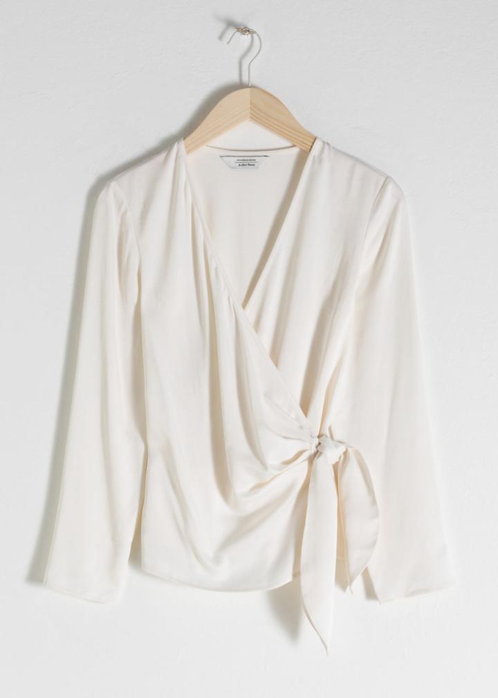 Other Stories Side Tie Satin Blouse - White