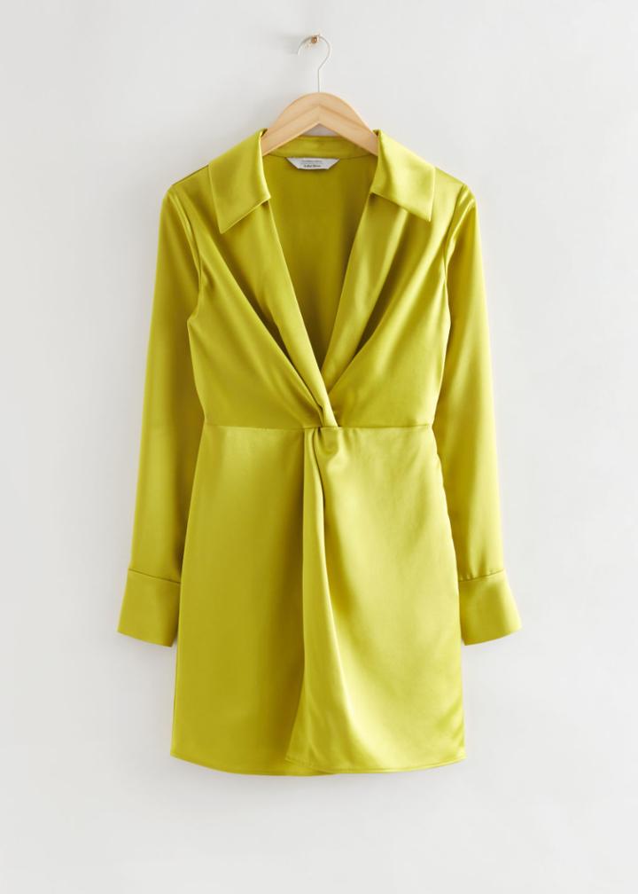 Other Stories Twisted Front Satin Shirt Dress - Yellow