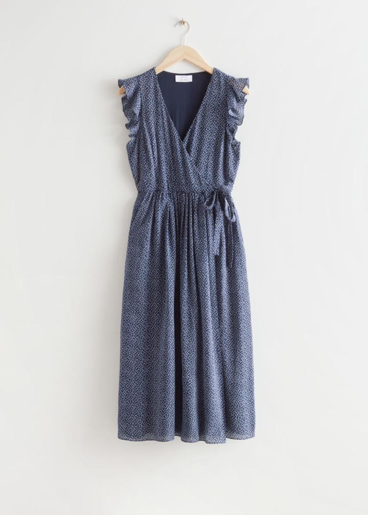 Other Stories Ruffled Midi Wrap Dress - Blue
