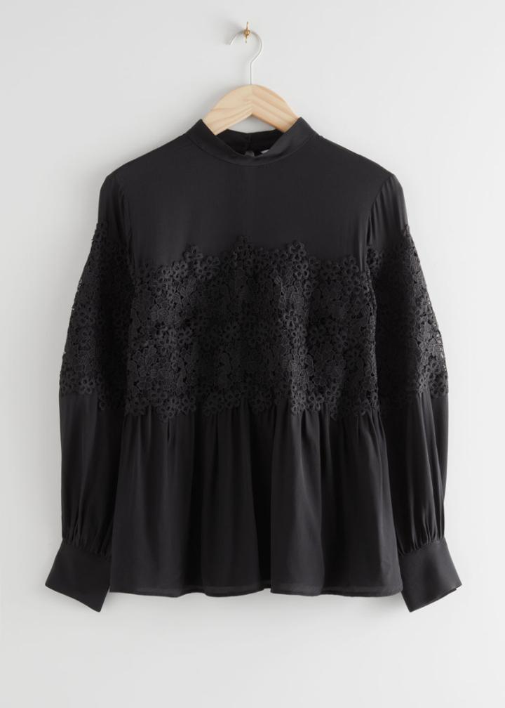 Other Stories Romantic Lace Blouse - Black