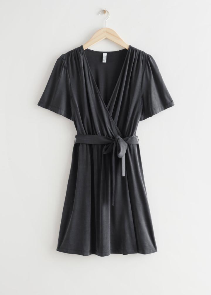 Other Stories Belted Wrap Dress - Black