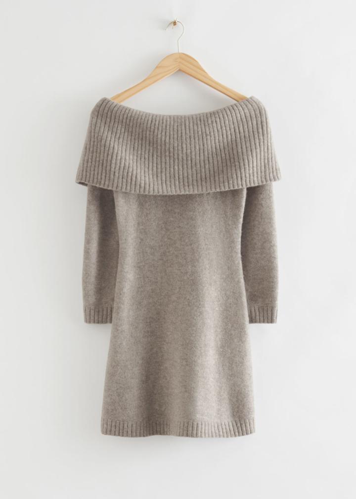 Other Stories Off-shoulder Wool Mini Dress - Rust