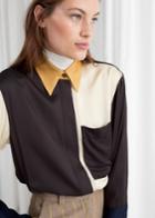 Other Stories Satin Colourblock Button Up - Brown