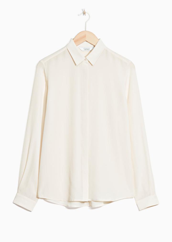 Other Stories Straight Fit Silk Shirt - Beige